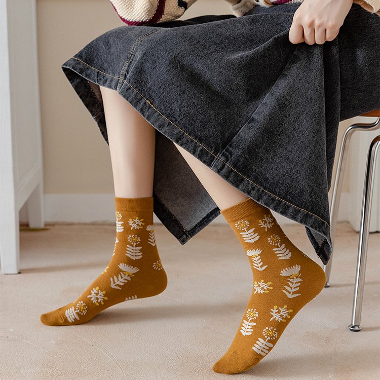 Retro Mid-calf Socks for Women - Soft Cotton & Colorful Designs