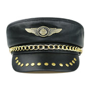 Navy Flat Top Leather Cap for Men & Women