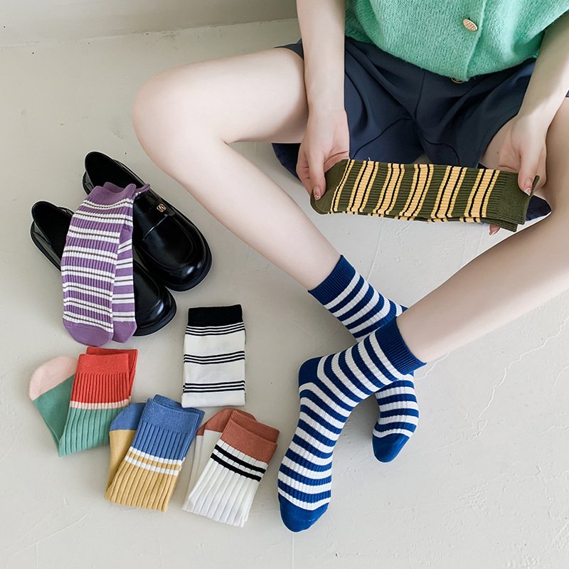 Colourful Japanese-Style Mid-Calf Socks for Women