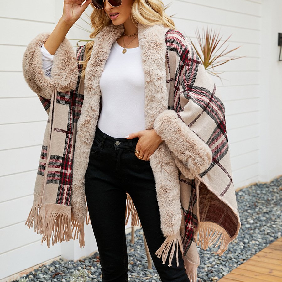 Warm Plaid Shawl Cardigan