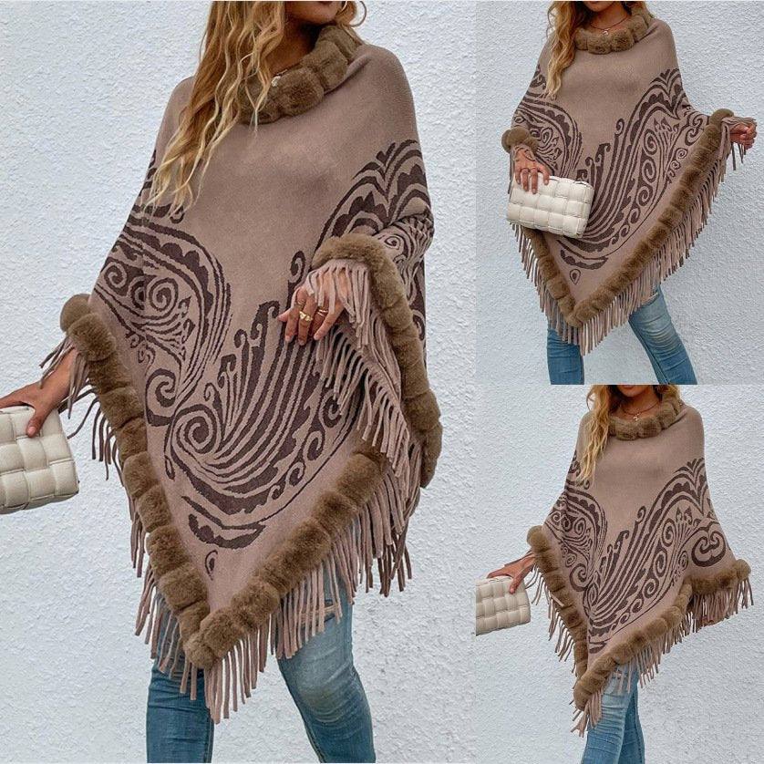 Cozy Winter Fur Collar Shawl Set