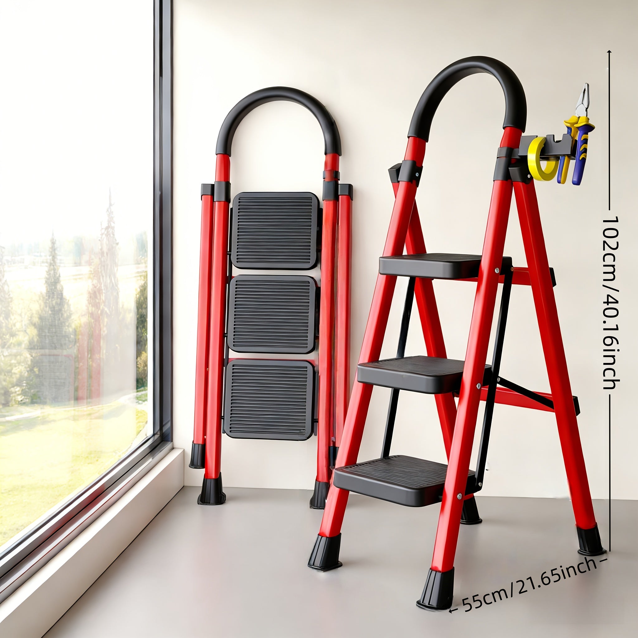500 lb Heavy-Duty Folding Ladder with Anti-Slip Treads