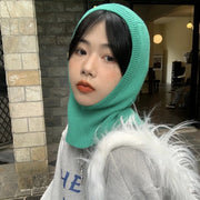Warm Knitted Women's Hat with Integrated Bib