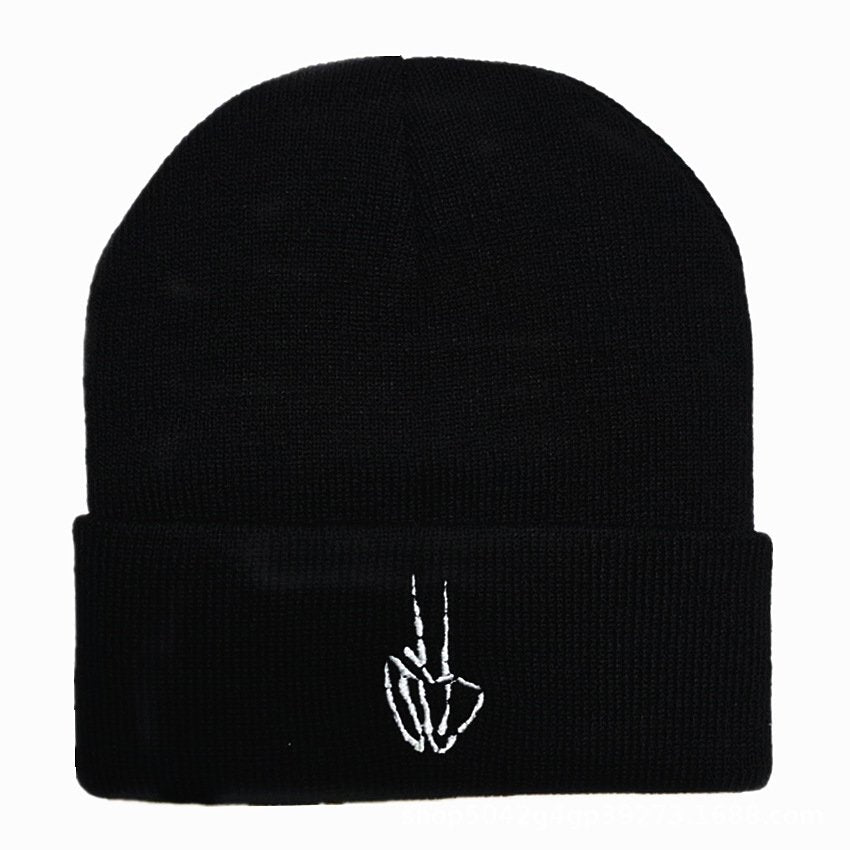 Ghost Claw Embroidery Knitted Wool Hat for Women