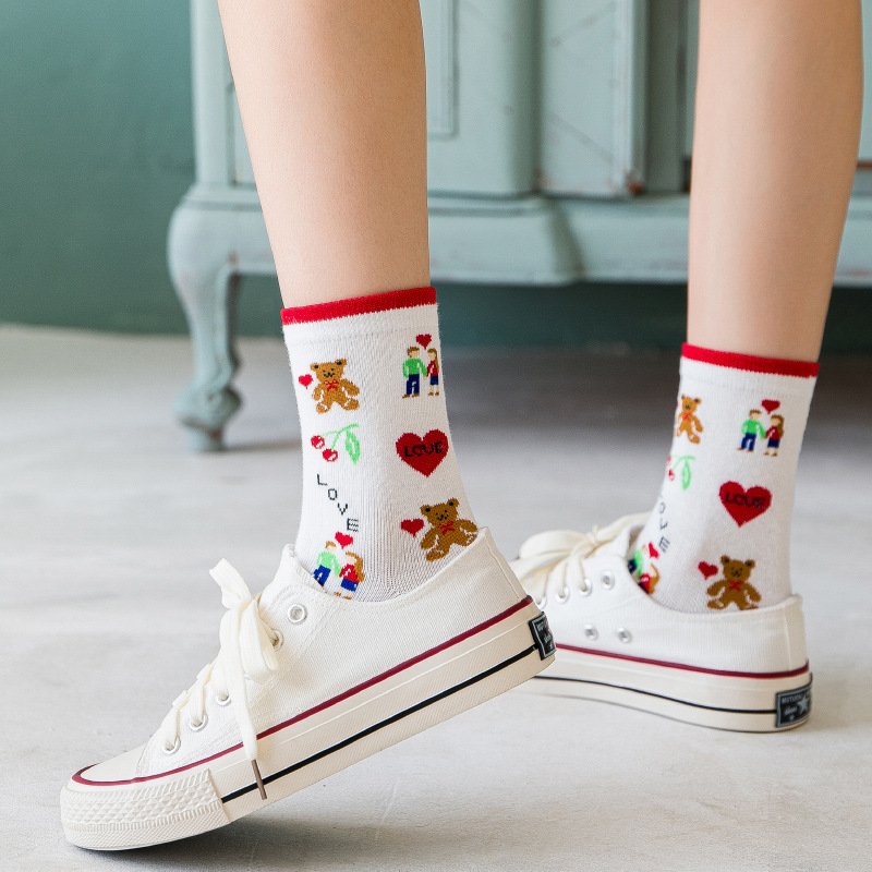 Rainbow Bear Tube Socks for Women - Breathable & Cute
