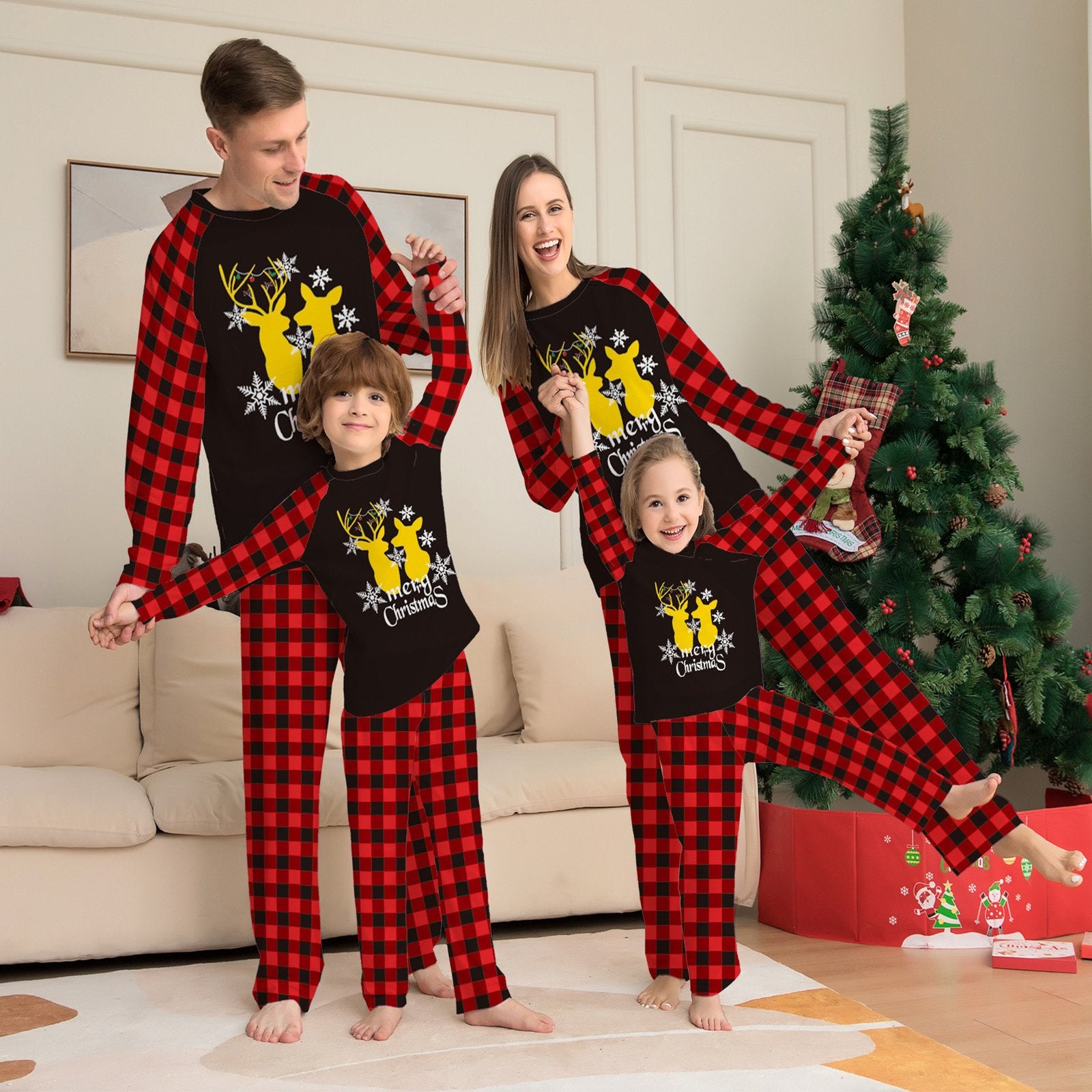 Cozy Golden Deer Christmas Pajama Set for Family