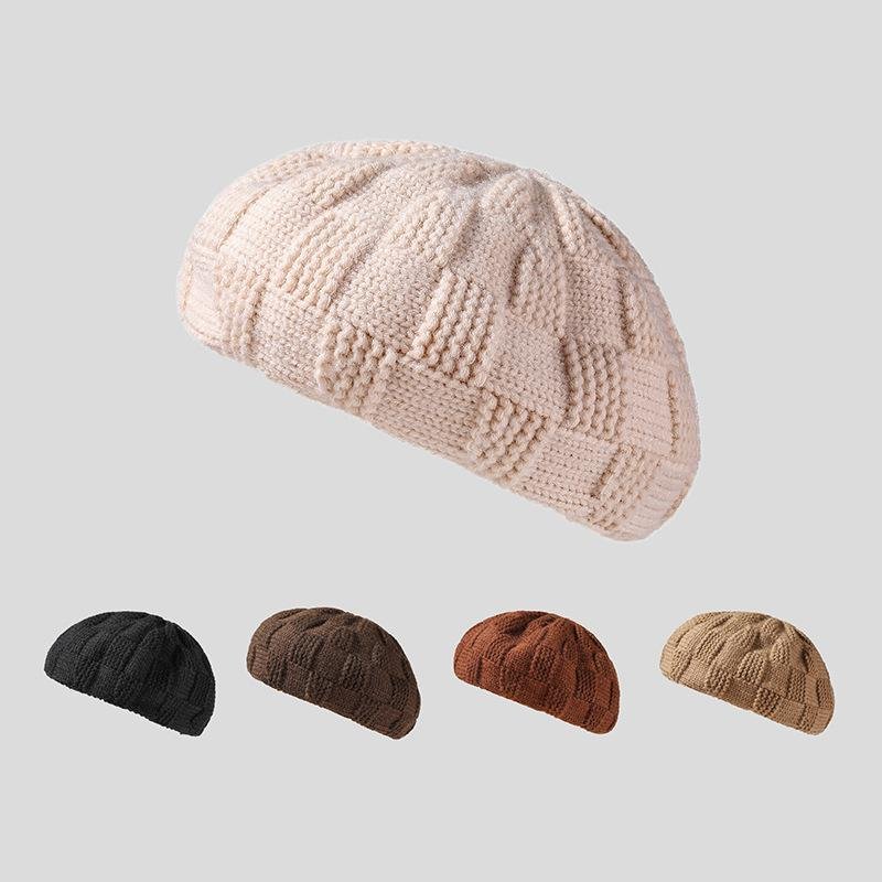 Autumn Plaid Knit Beret