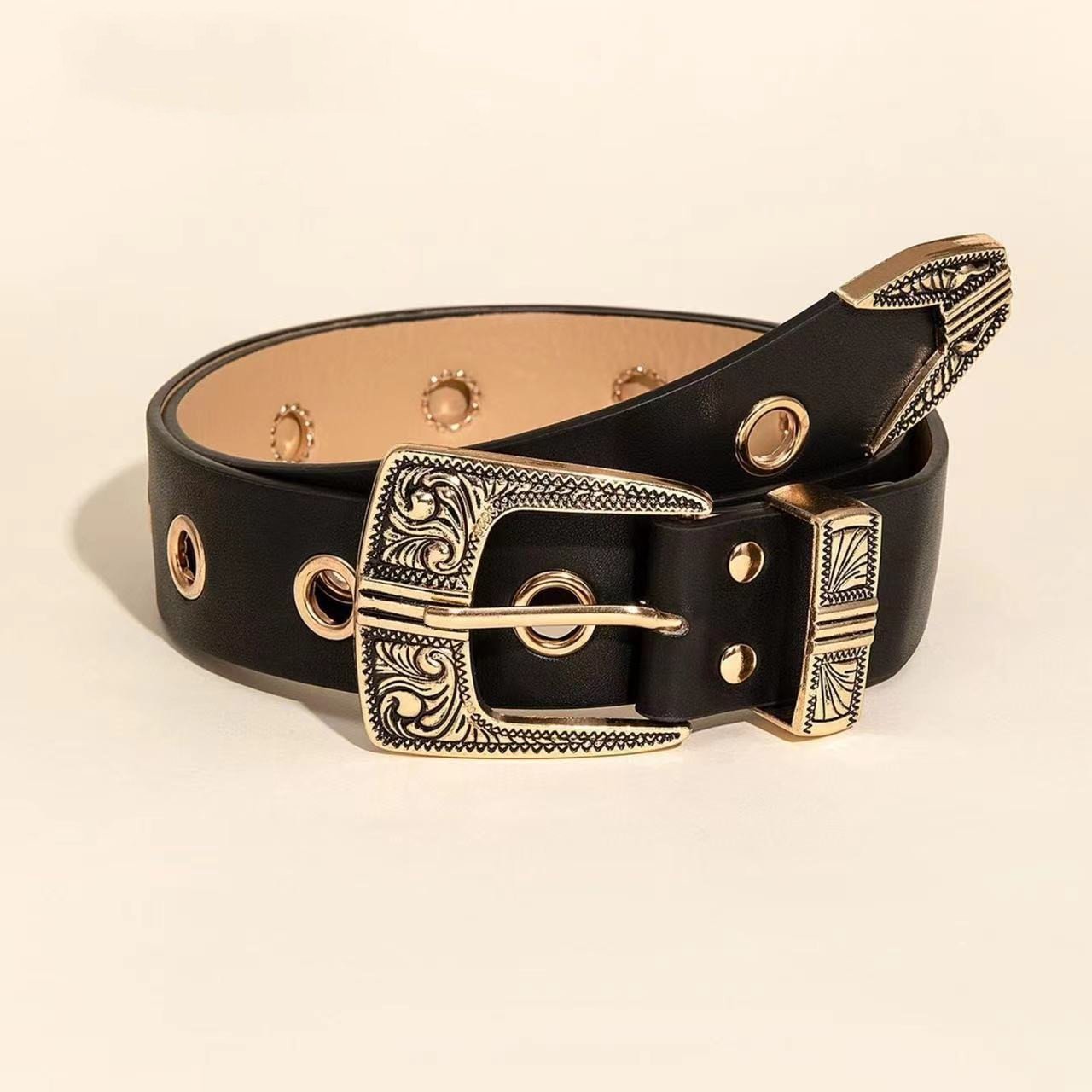 Leather Embossed Plaid Belt for Men and Women