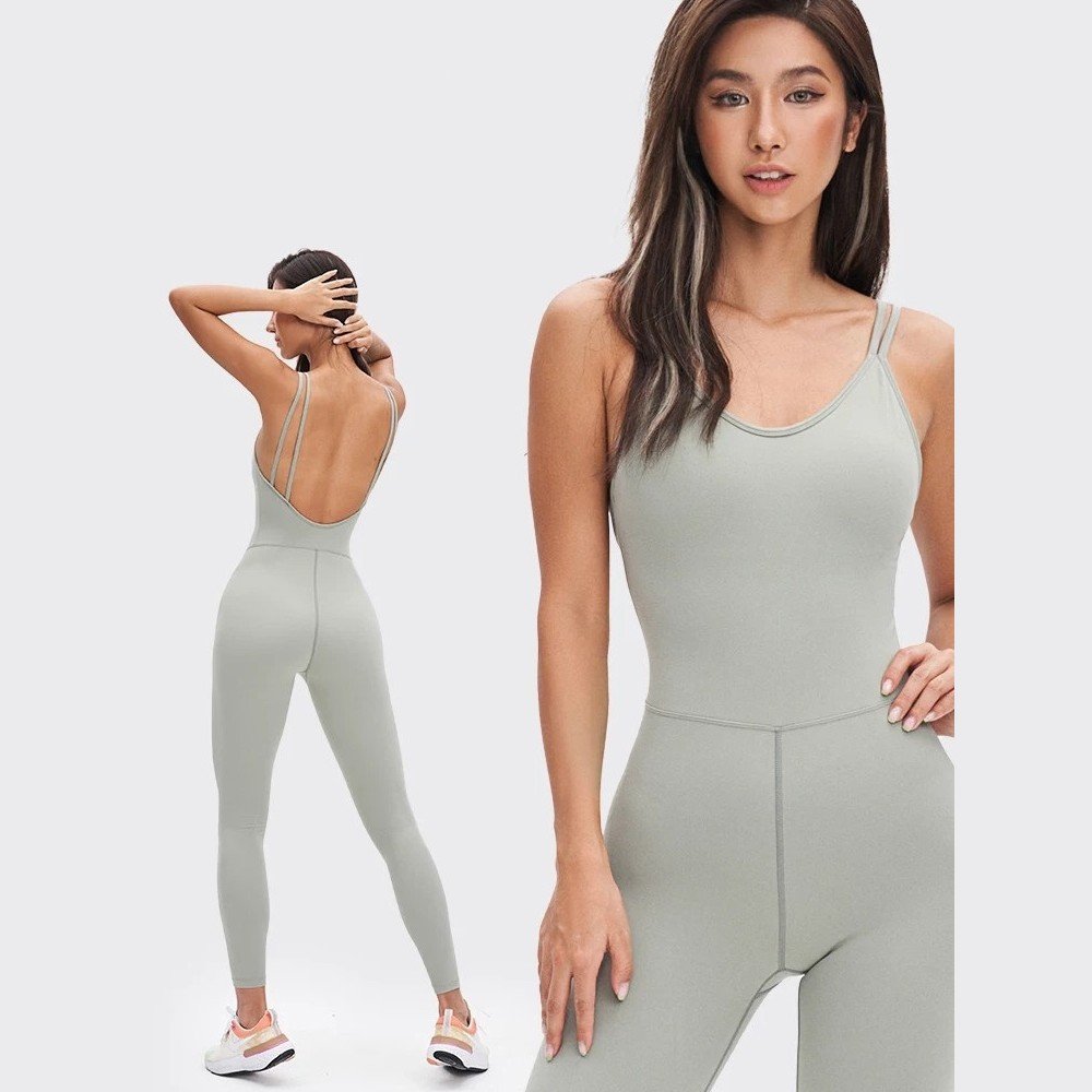 Women's Sports Yoga Jumpsuit Set with Back Sleeveless Bodysuit