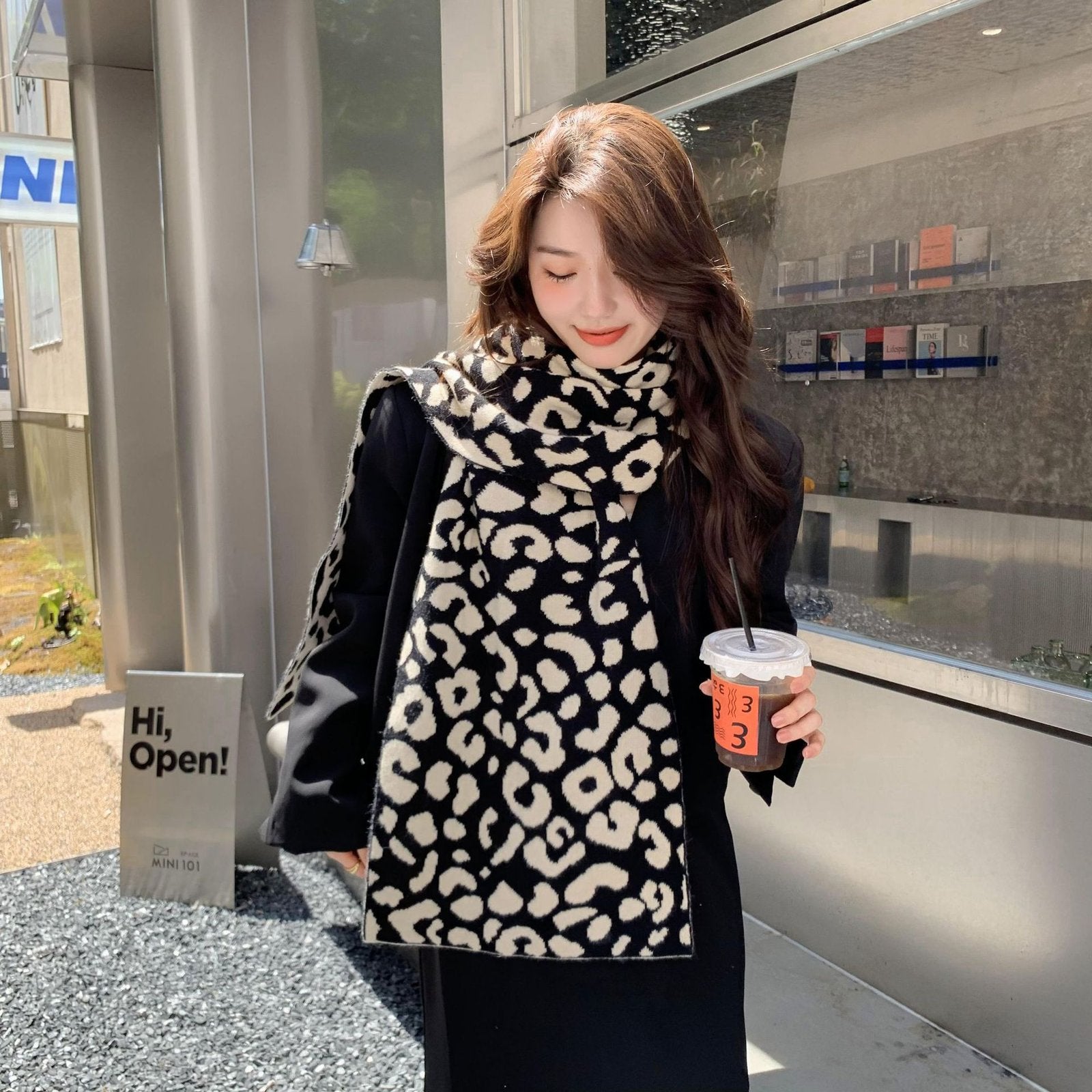 Leopard Print Wool Scarf for Women