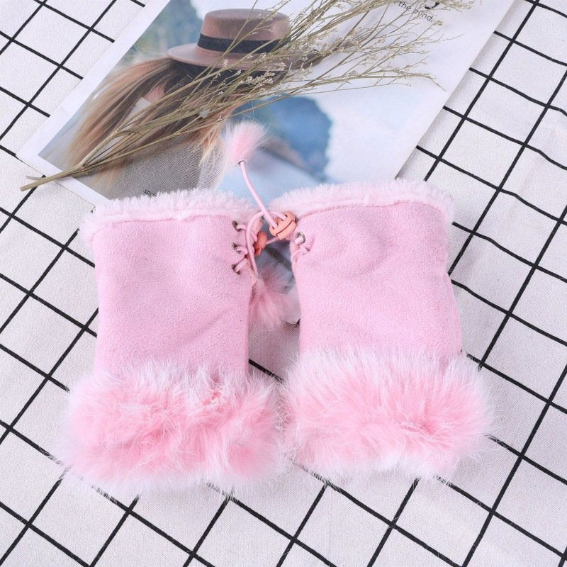 Warm Suede Rabbit Hair Gloves for Women