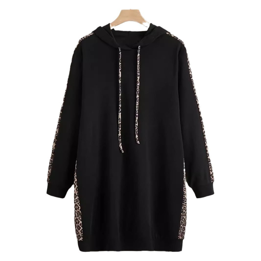 Plus Size Leopard Print Drawstring Hoodie