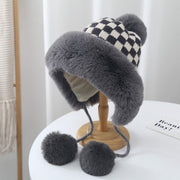 Checkerboard Fuzzy Hat for Women
