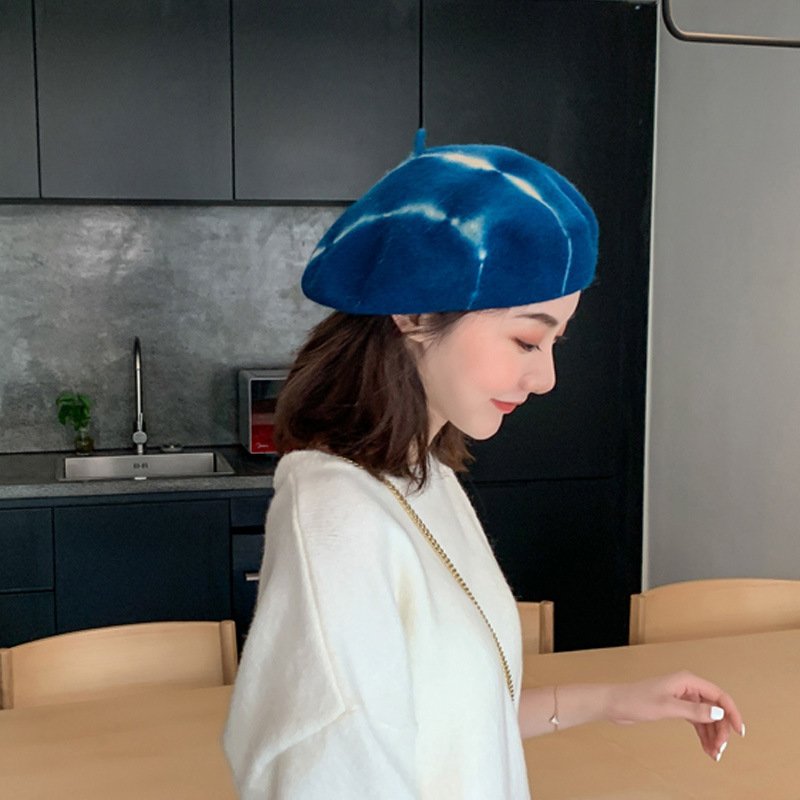 Vibrant Tie-Dye Wool Beret