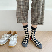 Plaid Flower Tube Cotton Socks for Women