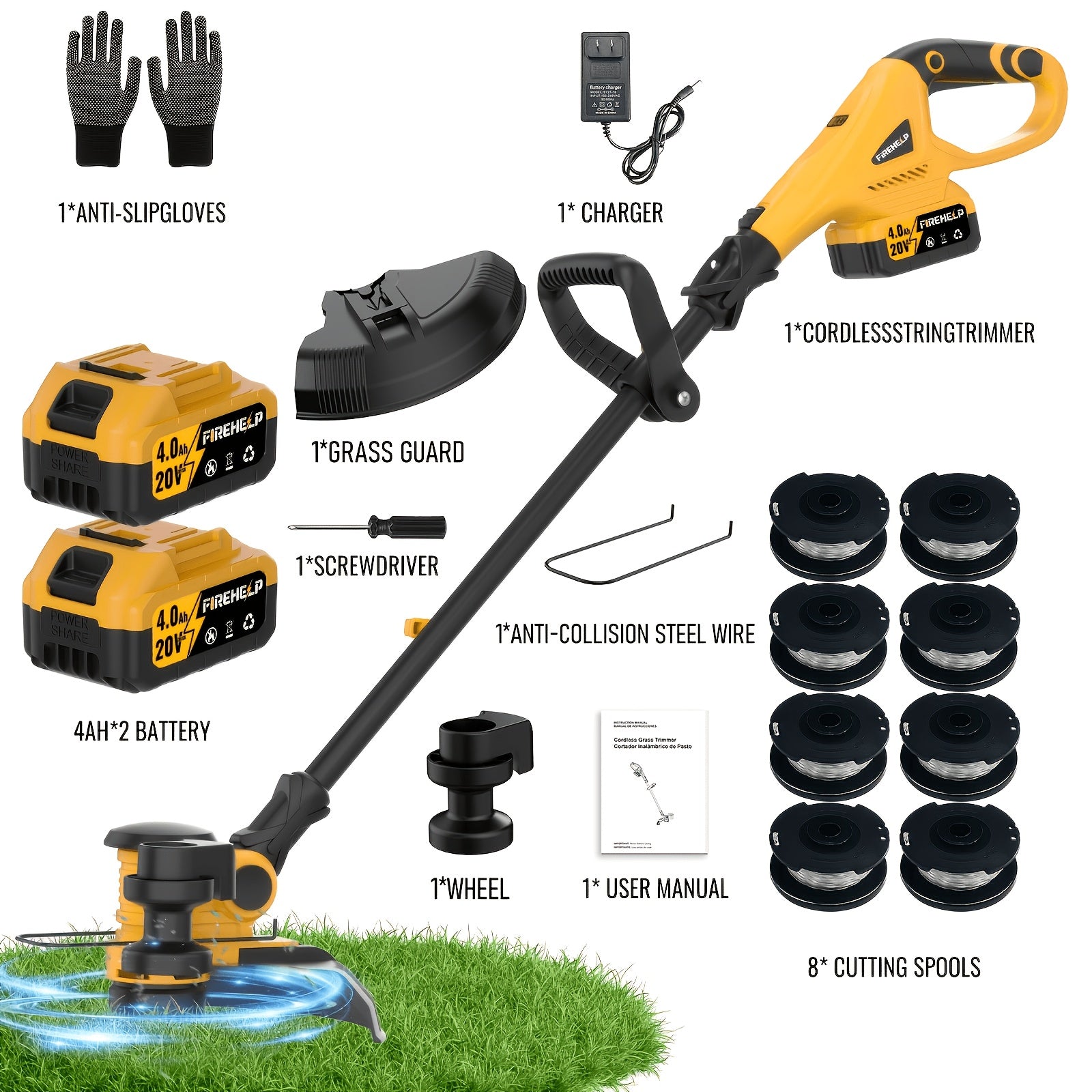 21V Lithium‑Ion Lawn Mower & Electric Trimmer Combo with Two 4.0 Ah Batteries and Fast Charger