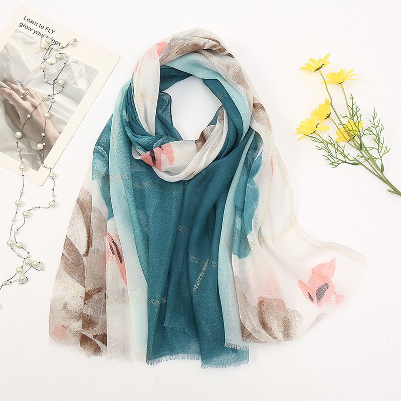 Navy to Grey Floral Print Scarf