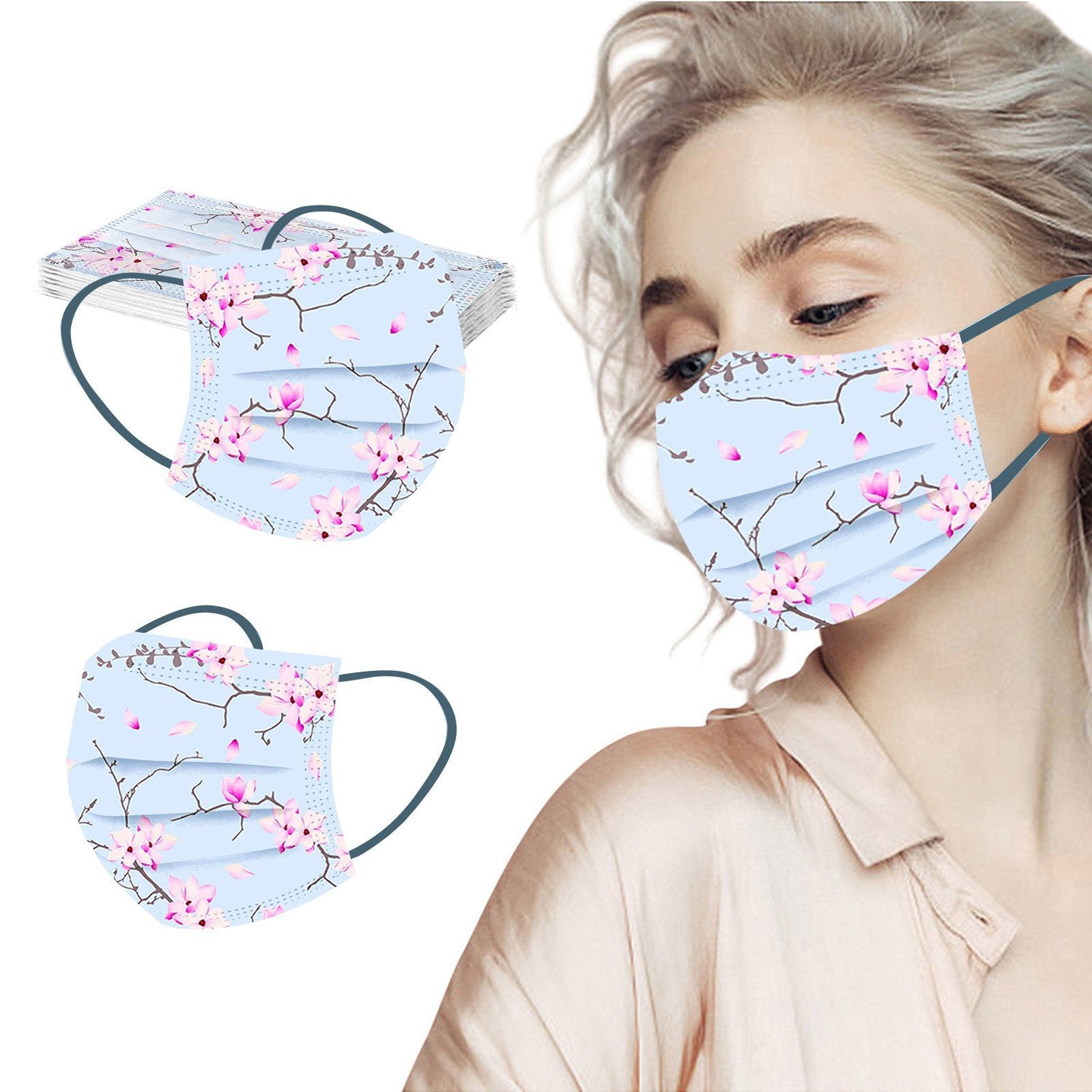 10PCS Spring Printing Face Masks, 3-Layer Disposable Protection