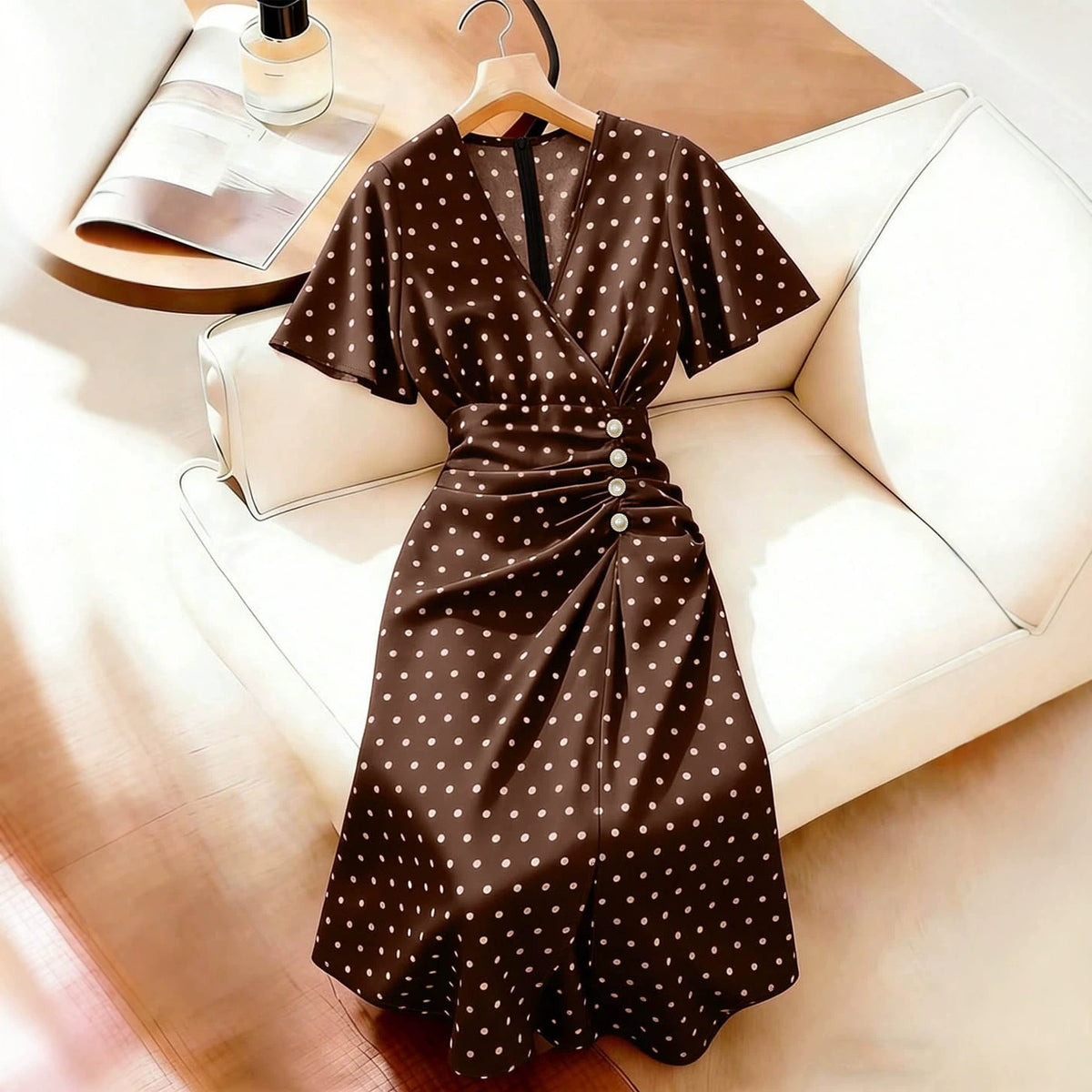 European and American-style Mature-chic Plus-size Polka-dot Dress