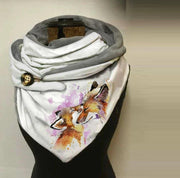 Winter Women's Printed Scarf, Warm Cotton Button Closure