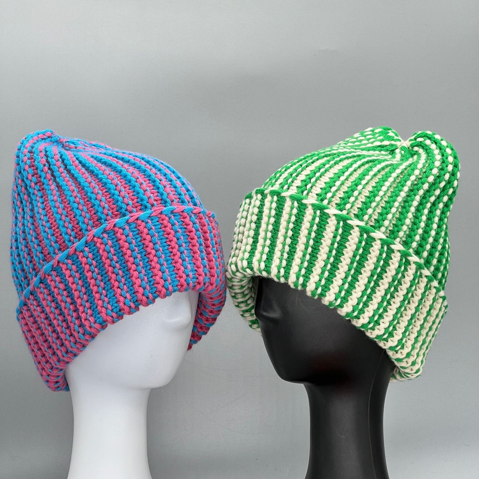Warm Color-Blocked Wool Hats for Women