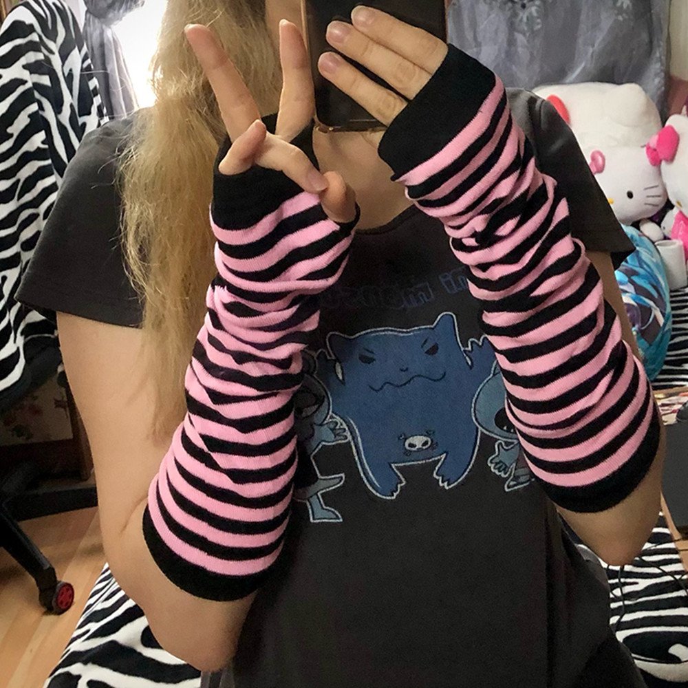 Stay Warm Striped Elbow Gloves for Women