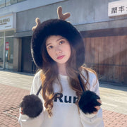 Warm Antler Knitted Hat with 3 Hair Balls