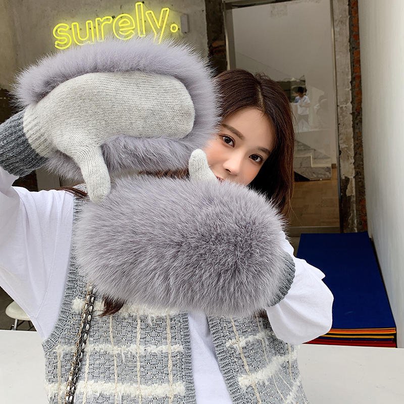 Warm Winter Fox Skin Gloves for Women