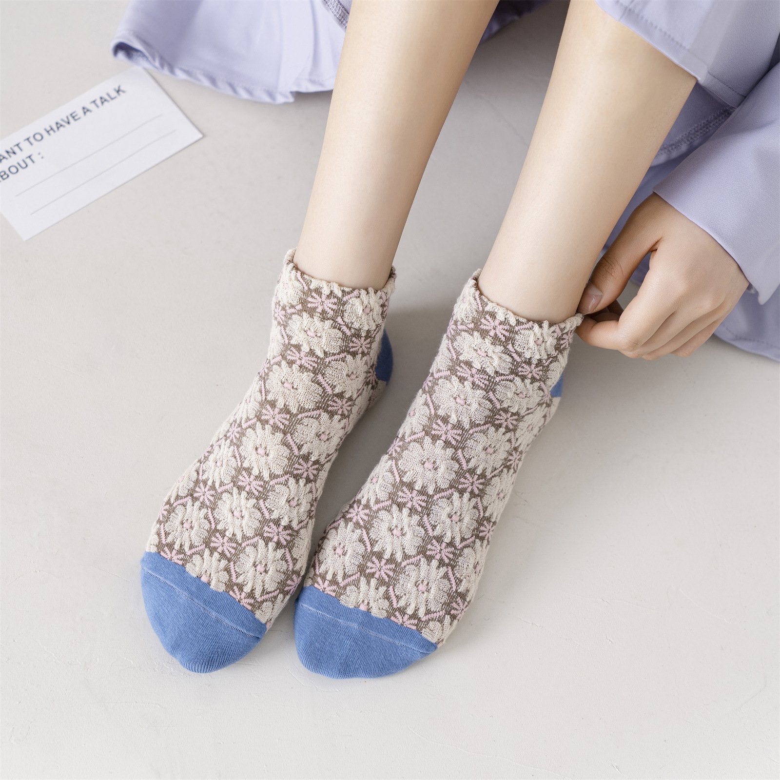Vintage Floral Boat Socks for Women - Soft Cotton