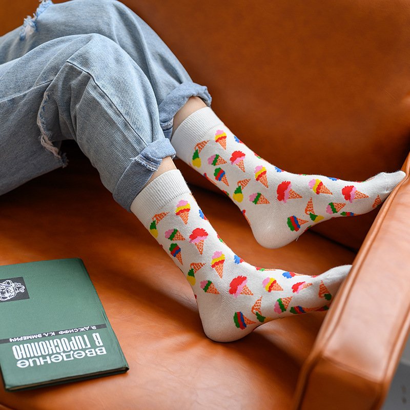 Fun Cartoon Bear Ice Cream Socks for Women