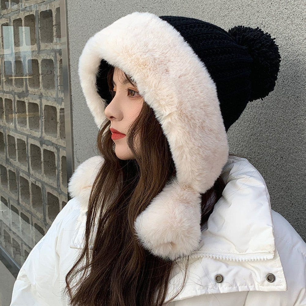 Winter Warm Rabbit Fur Knitted Hat for Women