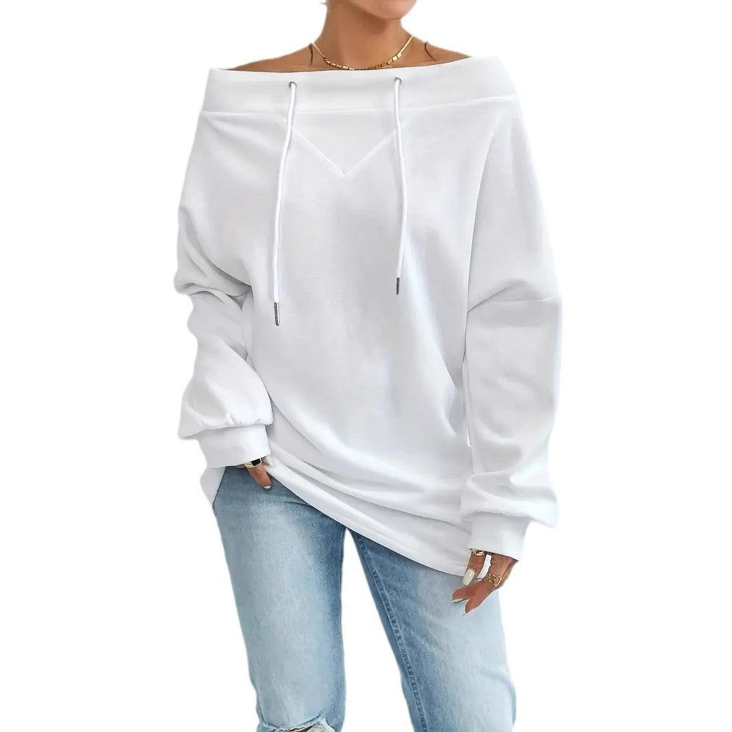 Plus Size Off-Shoulder Drawstring Casual Top