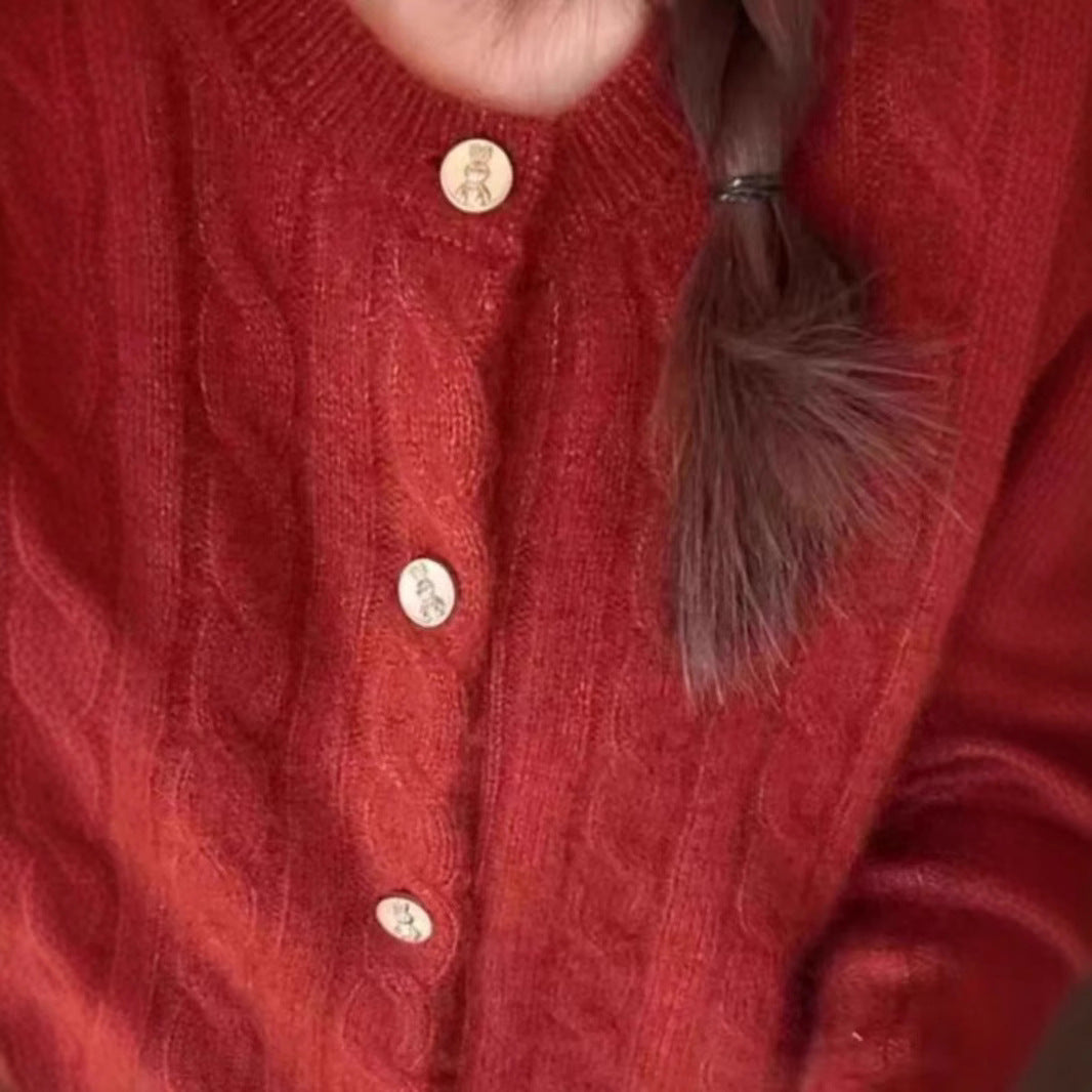 Fashionable Thickened Warm Red Crew-neck Sweater