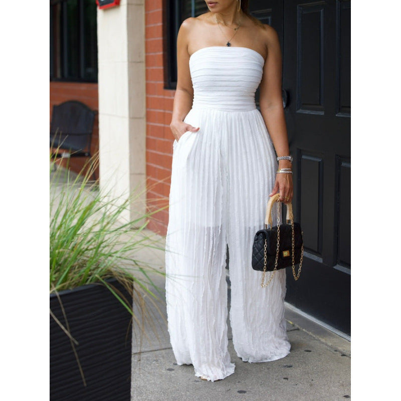 Chic Strapless Wide-Leg Casual Jumpsuit