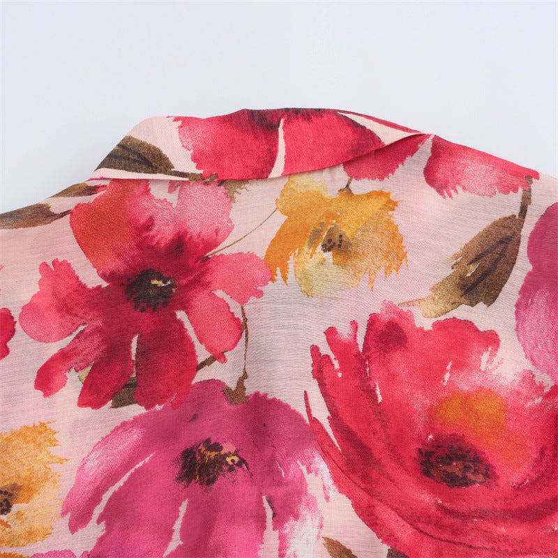 Fashion Street Hipster Lapel Flower Print Shirt