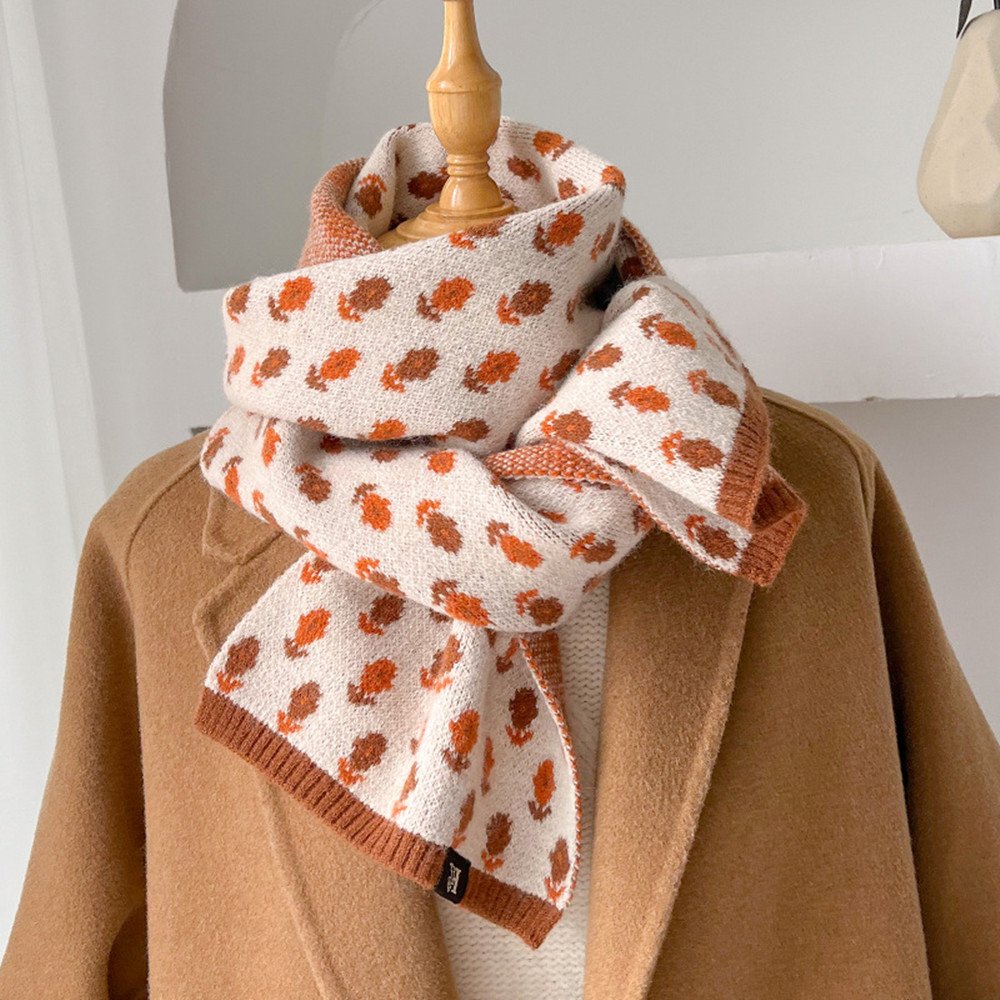 Warm Beige Orange Print Scarf for Women