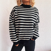 New Contrast Color Striped Knitted Sweater for Women