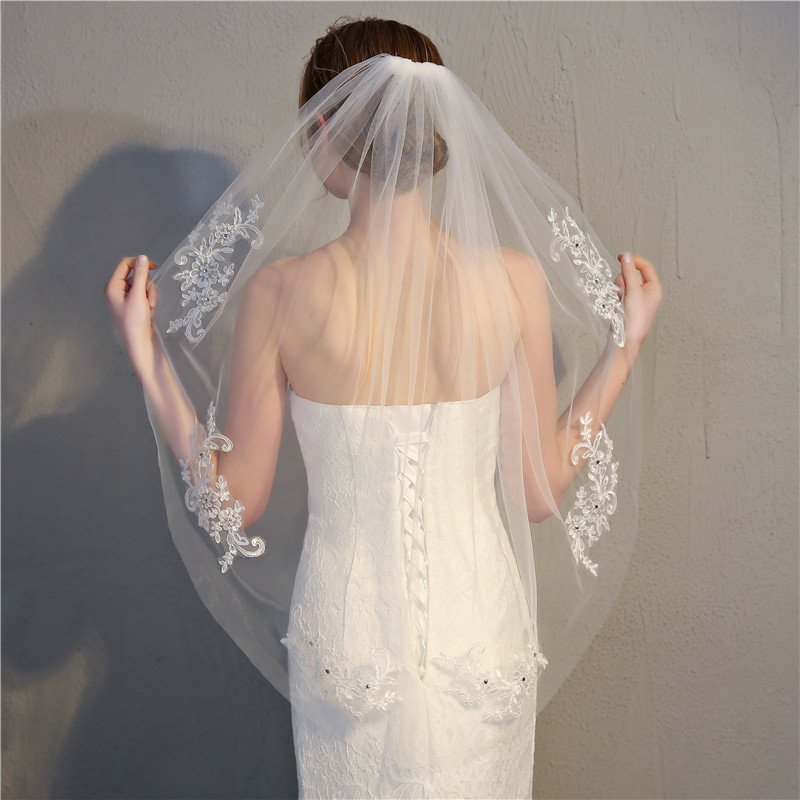 Lace Wedding Headdress with Diamond Applique