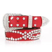 Women's Leather Belt with Diamond Inlay Buckle