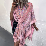 Warm Contrast Color Shawl Coat for Women