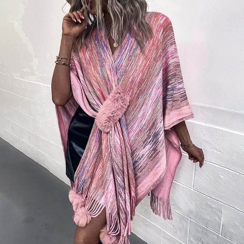 Warm Contrast Color Shawl Coat for Women