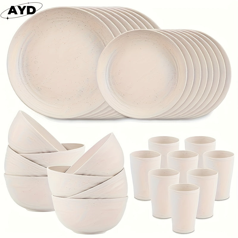 32/16pcs Unbreakable Wheat Straw Dinnerware Set