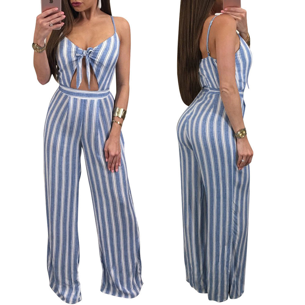 Women's Striped Off-Shoulder Loose Jumpsuit