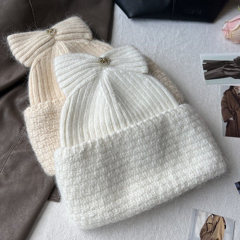 Cozy Bowknot Rabbit Hair Knitted Hat