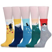 5-Pair Cartoon Animal Socks Set for Women