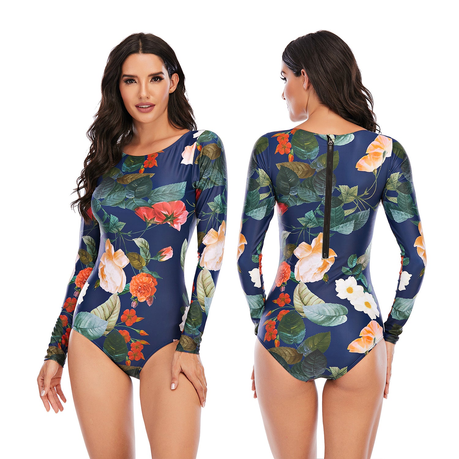 One-piece long-sleeved surfing suit sunscreen female swimsuit hot spring diving suit