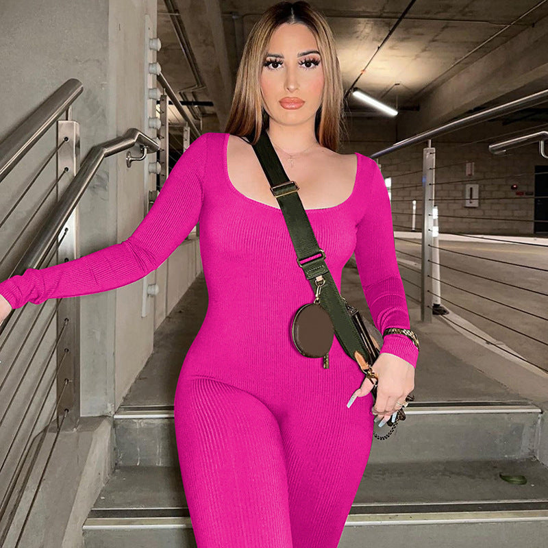 Backless Lace-Up Slim Fit Long Sleeve Jumpsuit