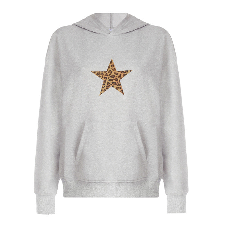 Women's Star Print Loose Hooded Sweatshirt