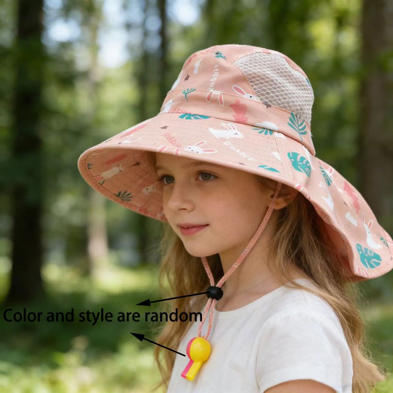 Kids Summer Sun Hat with Wide Brim and Adjustable Wind Rope