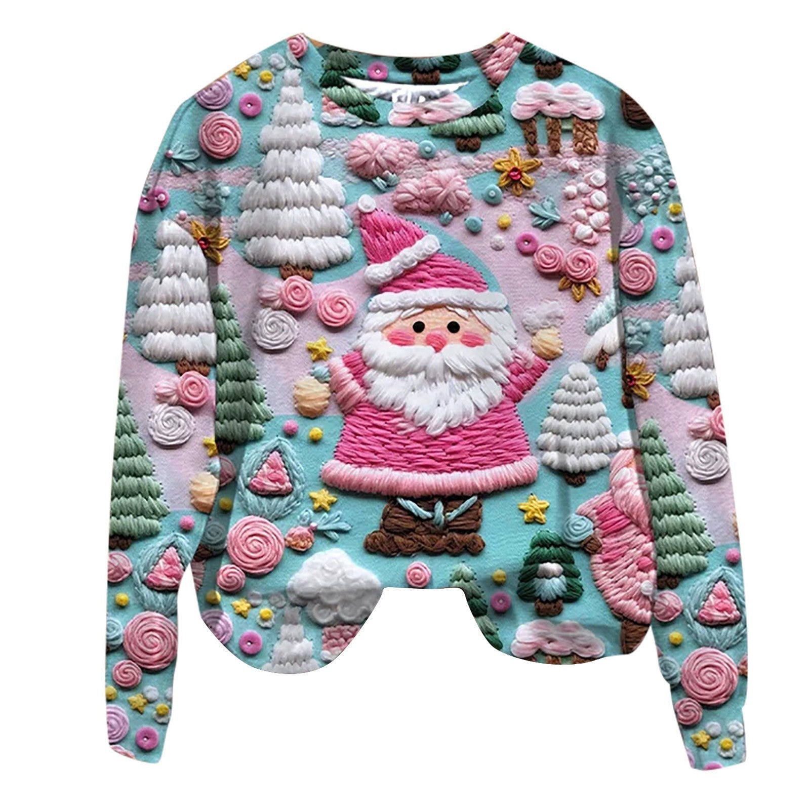 Festive Santa Claus Print Casual Holiday Sweater Top